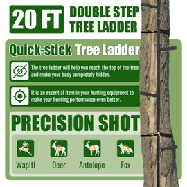 KUAFU 20 ft Climbing Stick Ladder for Tree Stands, Tree Ladder Outdoors Slip Against, Double-Step Design, Hunting, Black
