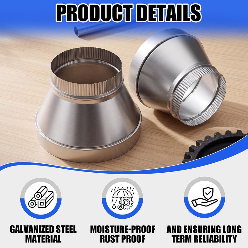 2 Pcs 9" to 6" Duct Reducer Galvanized Steel Increaser