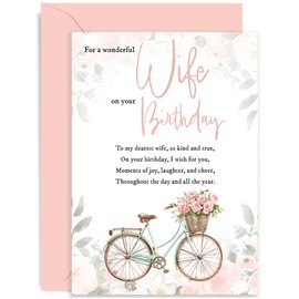 Special Grandma Birthday Card for Her - Floral Bicycle Basket Birthday Card for Grandma - Special Female Birthday Card - Pastel Flower Wreath Greeting Card for Her