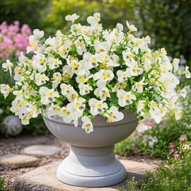 YUGYUM Artificial Fake Flowers Panies Outdoor,10 Bundles Plastic Faux Plants Silk Flower UV Resistant,Outside Home Planter Porch Window Box Yard Decoration-White