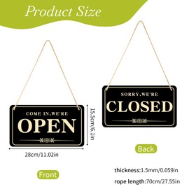 Open Closed Sign, Double-Sided Hanging Door Sign, PVC Hanging Sign, Opening Hours Sign for Shops, Hanging Sign with Rope for Door, Restaurant, Club, Cafe, Hotel (Golden)