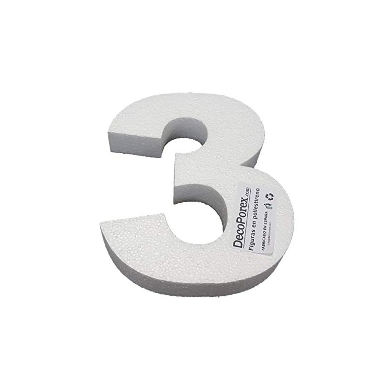 DecoPorex Polystyrene Number 3 Height 20cm for Decorations, Crafts, Birthdays