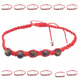 Evil Eye Bracelet Red String Macrame Cord Tiger Eye Beads Adjustable 6in-10in pack x12