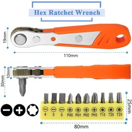 Eyech 11 in1 Mini Ratchet Wrench,Right Angle Magnetic Screwdriver 1/4" Drive Torque 90 Degree Offset Reversible Ratcheting Screwdriver Wrench for Tight Areas,36-Tooth