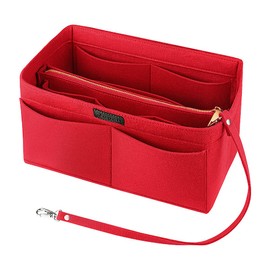 Ropch Handbags Organiser, Felt Pocket Organiser Bag in Bag Inner Pockets Handbag Folder with Removable Zip Closure Pocket and Key Chain Red