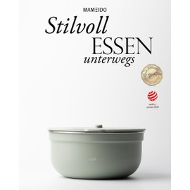 MAMEIDO Salad Box to Go 1.5 L, Bowl Lunch Box Adult Made of Stainless Steel, Bento Box, BPA-Free with Compartments & Leak-Proof Dressing Container, Meal Prep Food Box (Desert Sage, 1500 ml)