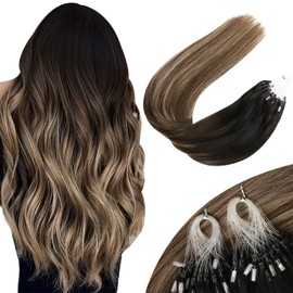 Sunny Hair Black Micro Loop Hair Extensions Ombre 22inch Micro Link Hair Extensions Human Hair Black Balayage Dark Brown Ombre Ash Blonde Micro Link Hair Extensions Micro Human Hair Extension 50g