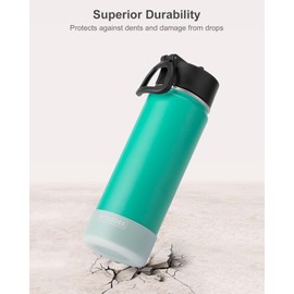 koodee Water Bottle with Straw 2 Pack-18 oz Stainless Steel Insulated Water Bottle BPA Free (Fuchsia Red-Teal)