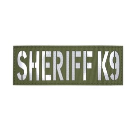 uuKen Reflective Sheriff K9 Laser Cut Patch 8.5"x3" with Hook and Loop for Service Dog in Training Working for Dog Harness Collar Vest (RL OD Green and White, L 8.5"x3")
