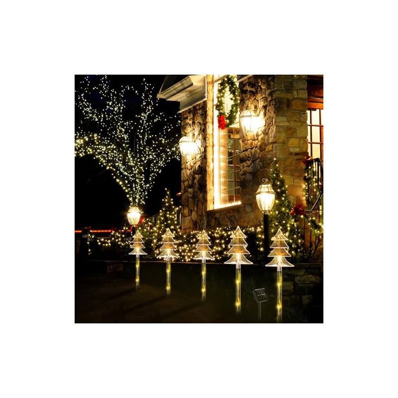 ILLUMINEW Christmas Outdoor Decorations, Solar Tree Pathway Lights, 5 Pack