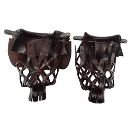 Joy's Billiard Pool Table Pockets Leather Billiard Table Pockets with Mosaic Shield Mahogany Pool Ball Pockets with Guard, Set of 6