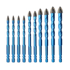 10pcs Masonry Diamond Drill Bits,BeQell 1/4"-1/2" Concrete Diamond Hole Saw Kit for Wood Plastic Brick Ceramic Tile,Carbide Tips Quick Change Shank Core Drill Bit