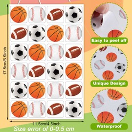 Hotop 600 Pieces Sports Stickers for Kids Soccer Ball Baseball Football Stickers Basketball Football for Kids Teacher for Ball Themed Birthday Party Classroom Decorations(Multiple Balls)