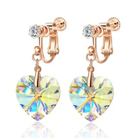 Chloeos Women's Earrings, Popular, Non-Hole Earrings, Heart, Austrian Crystal, 18k Gold, Adult, Cute, Swaying, Hypoallergenic, Non-Allergic, Birthday, Anniversary, Valentine's Day Gift, Mother's Day