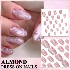 Virellay Almond Nail Tips (Pink Cat Eye, Pack of 24)