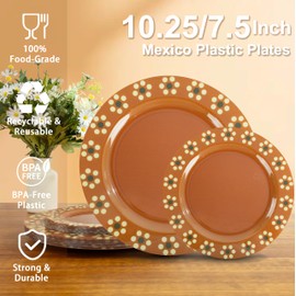 U-QE 20 Pcs Plastic Mexican Plates - Cielito Lindo Baby Shower Plates Cielito Lindo Party Decoration - 10.25" Dinner & 7.5" Dessert Plastic Platos De Barro Mexicanos - Blue