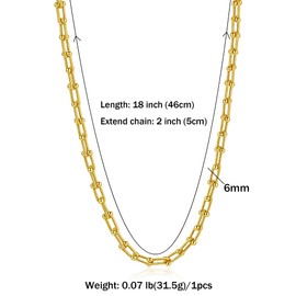 SKENUDY 18 K Gold-Plated Trendy Chain Necklaces for Men and Women W: 8 mm, L: 18.11 + 5 inches Gold Statement Departed Link Chain Necklace Bold Oval Link Barbell Links Paper Clip Chains, Stainless