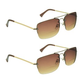 proSPORT Gradient Bifocal Sunglass Reader for Men Women Square Aviator Pack of 2 Pairs +1.25 Tinted Brown Lens Gold Metal Frames