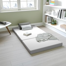 Flash Furniture Cloud Tri-Fold Cooling Memory Foam Mattress, Portable Mattress in a Box, CertiPUR-US Certified Foam, 4", Twin, White