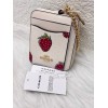 Coach CAR32 Zip Card Case With Strawberry Print NWT Chalk