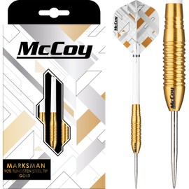 McCoy Darts D6022 Marksman | Premium 90% Tungsten Steel Tip Darts Set | Gold 24g