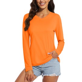 MAGCOMSEN Long Sleeve Shirts for Women Quick Dry UPF 50+ Shirts Breathable Rashguard Tops for Hiking Outdoor Orange, L