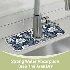 Kitchen Faucet Splash Mat,Kitchen Sink Splash Guard Faucet Mat,Sink Mat for Kitchen Decor 15 x 5.4 in,Sink Pad Home Accessories,Polyester Absorbsent Mats for Bathroom,Dark Flower Plants