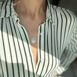 Sterling Silver Ukrainian Trident/Trizub Necklace Pendant with 16 Inch Chain | Genuine .925 Sterling Silver | Minimalist & Elegant Gift | Ukraine Jewelry, Sterling Silver, No Gemstone