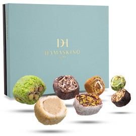 Damaskino Home Assorted Turkish Delights Candy 1 lb 6 oz 24 Pieces - Elegantly Packaged Premium Turkish Candy & Turkish Sweets - Lokum Turkish Delights Pistachios & Turkish Delight Rose - Turkish Gifts