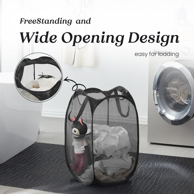 Collapsible Mesh Pop Up Laundry Hamper with Sturdy Handles and