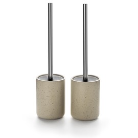 Ceramic Toilet Brush & Holder Set - Freestanding Deep-Cleaning Toilet Bowl Cleaner Brush, Stainless Steel Handle, Small & Sturdy for Storage, Easy to Clean, Non-Scratching