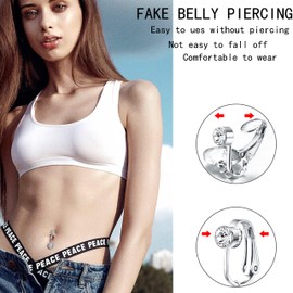ShinyStyle J4You 5Pcs Gold Fake Belly Piercing Fake Belly Ring for Women Fake Belly Button Piercing Clip On Belly Button Rings Fake Navel Ring Non Piercing, Crystal, cubic-zirconia