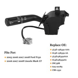 5L3Z13K359AAA Headlight Turn Signal Wiper Dimmer Combination Multi-Function Switch Replacement for 2005-2008 Ford F-150 | 2006-2008 Lincoln Mark LT, Replaces# 6L3Z-13K359-AA