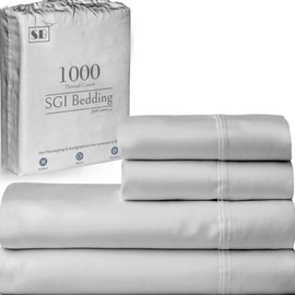 SGI bedding Luxury 4 Piece Egyptian Cotton Sheets King Size - 1000 Thread Count, 100% Cotton Sheets, 15" Deep Pocket Sheet Set, Breathable, Soft and Premium Cotton - Light Gray