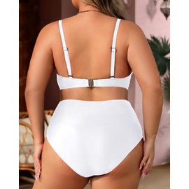 Aqua Eve Women Plus Size Underwire Bikini Two Piece Swimsuit High Waisted Tummy Control Bathing Suit White 18W