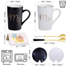 Wedding Gifts for Couples - Anniversary Engagement Gifts for Men Women Newlyweds Him Her - Mr and Mrs Gifts Mugs Set 14oz - Gifts for Newly Engaged Couples - Bridal Shower Gifts for Bride (Type 1)