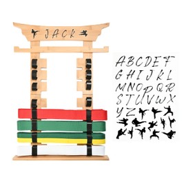 humberboat Wall Karate Belt Display Rack with Medal Hanger and Stickers, Martial Arts Belt Display Holder, 8 Belt Taekwondo Belt Belt Display Hanging Holder for Kids and Adults-Brown