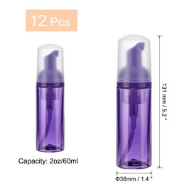 uxcell 2 Oz / 60ml Empty Foam Pump Bottle, 12 PCS Travel Foam Soap Dispenser, Empty Refillable Plastic Pump Bottle for Lash Shampoo, Hand Soap, Clear Purple/Purple