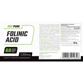 Folinic Acid - 400 mcg Vitamin B9 per Capsule - 60 Vegan Capsules - Calcium Salt Form - Supports Homocysteine Metabolism, Immune Function & Energy - Clean, Filler-Free Formula - by MZ