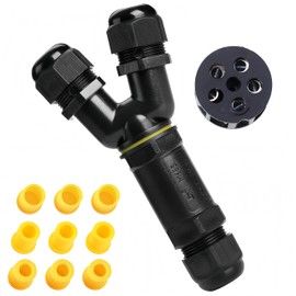 IP68 Waterproof Junction Box Outdoor Y-Shape 3way 5Pin M25 Wire Range(4-14mm) Electrical Cable Connector,Suitable for Repair and Extend Power Cables,UL（1Pack）