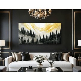 ARTZON Oversized Abstract Canvas Wall Art- Modern Black Gray Yellow Forest Picture Print Pine Trees Landscape Nature Horizontal Minimalist Artwork for Living Room Bedroom Office Decor 58"x29"