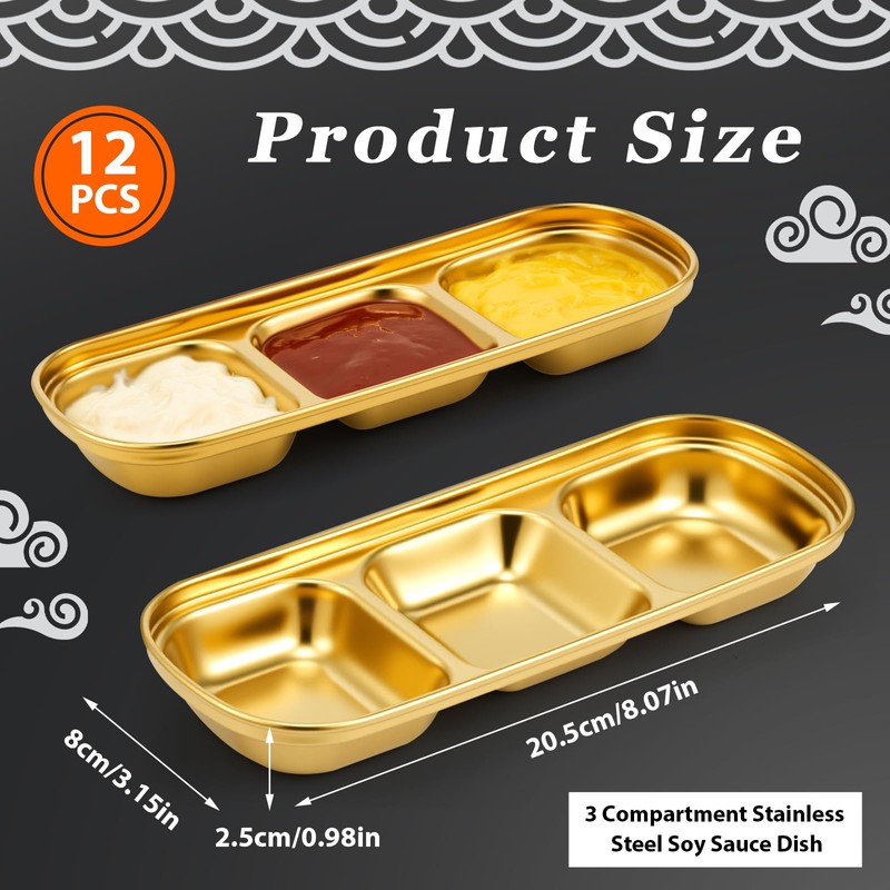 Maxcheck 12 Pcs Soy Sauce Dish Stainless Steel Divided Dip