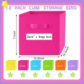 FillTouch 18pcs 11 Inch Fabric Storage Cubes Sturdy Colorful Cube Storage Bins with Label Window Handle Foldable Baskets for Kids Organizing Clothes, Toys, Books(Bright Color)