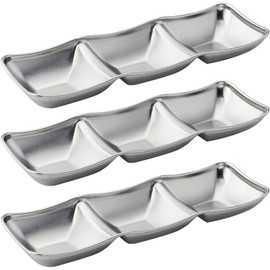 CHWAIKA 3pcs Stainless Steel Soy Sauce Dish Dipping Bowls 3 Grids Divided Sauce Dishes Side Dishes for Soy Sauce, Ketchup, Seasoning, Sushi