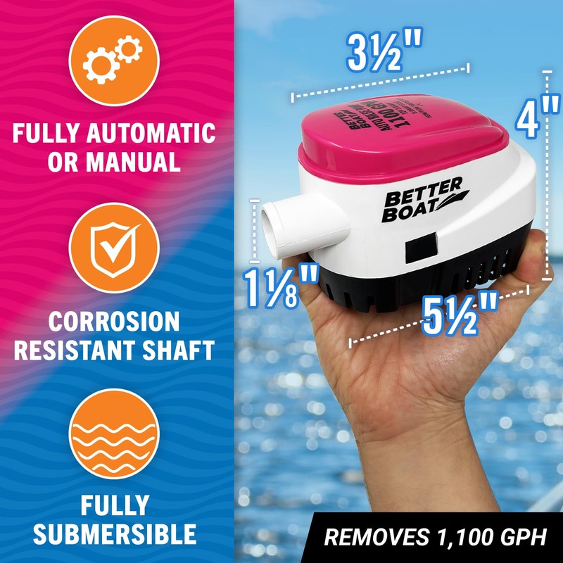 Better Boat Automatic Bilge Pump, 1100 GPH 12V Submersible Pump