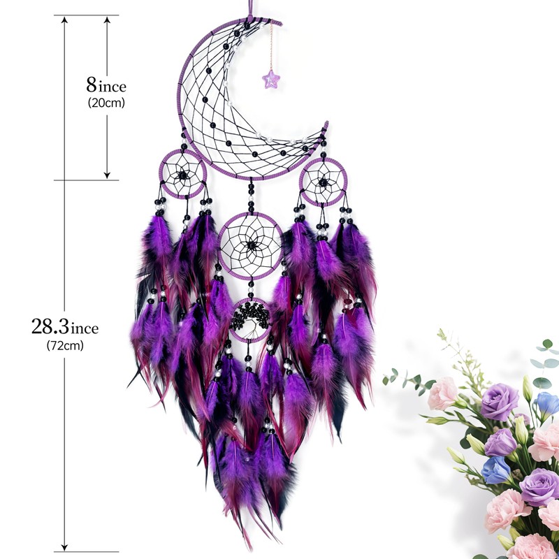 Large Purple Dream Catchers,Moon and Stars Decor,Dream Catcher for Girls