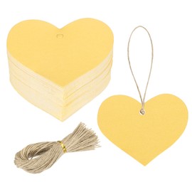 MECCANIXITY 100Pcs Kraft Paper Gift Tags with String, 2.2 x 2.6 Inch Blank Hanging Labels Heart Shape Paper Labels Glittery Yellow Gift Tags for Price Tags, Christmas, DIY Crafts