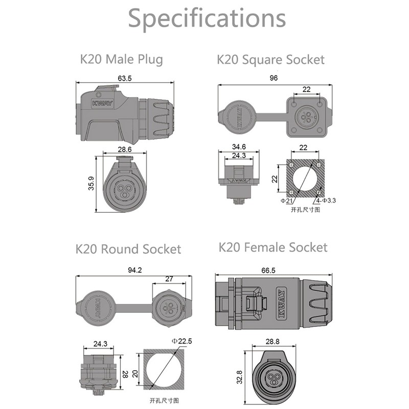 ZBLZGP IP67 Waterproof K20 Waterproof Plug and Socket Outdoor Quick