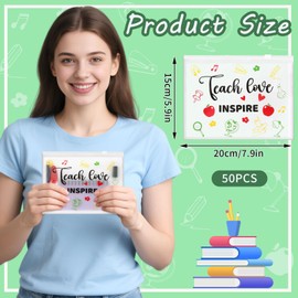 Jansun 50 Pcs Teacher Appreciation Make up Bag Teach Love Inspire Pencil Cosmetic Bags Zipper Travel Toiletry Bag Thank You Gifts for Teachers