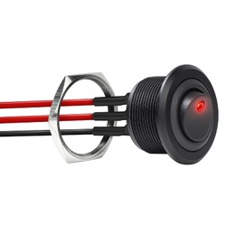 acegoo 12 V Rocker Switch Round Aluminium 20 A On/Off SPST Switch, 24 V Rocker Switch 14 AWG Pre-Wired Cable for Motorhome Boat Truck Car 25 mm Hole (1 Piece, Red Indicator)